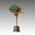 Dancer Statue Peafowl Lady Bronze Sculpture, Michel Pellier TPE-354